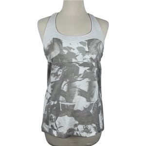 Lucy White Tank Womens Gray Print Racerback Workout Athletic Top